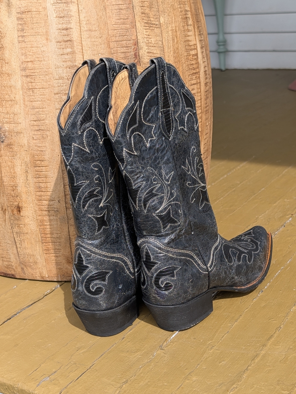 JB Dillon Cowboy Boots Black Leather Western Distressed 8.5 JBW2200 - Picture 7 of 11